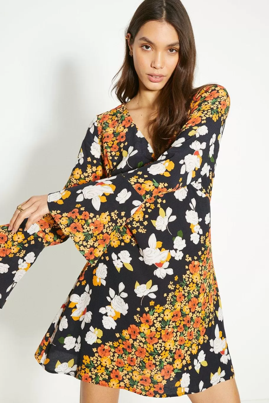 Oasis Diagonal Floral Ruffle Sleeve Tea Dress Multi Online