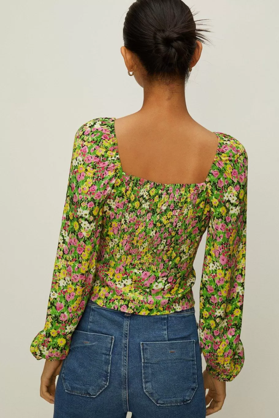 Oasis Ditsy Floral Button Front Top Green Hot