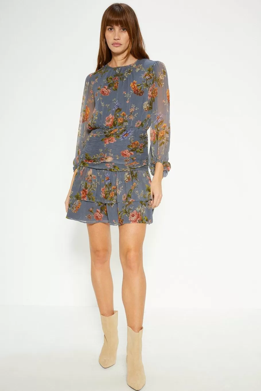 Oasis Ditsy Floral Gathered Mini Dress Blue Cheap