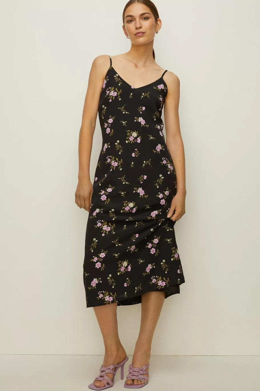 Oasis Ditsy Floral Printed Midi Slip Dress Black Shop