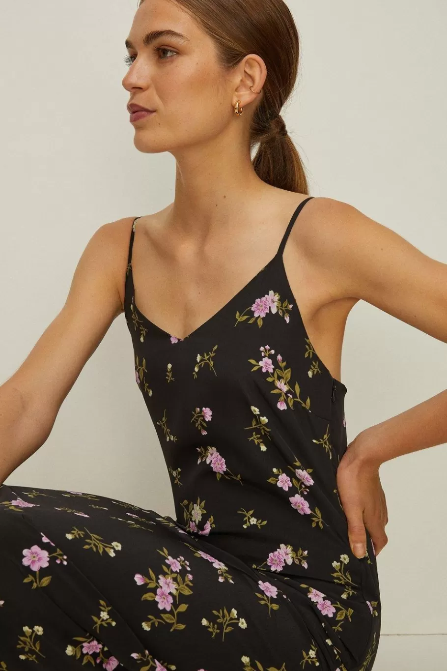 Oasis Ditsy Floral Printed Midi Slip Dress Black Shop