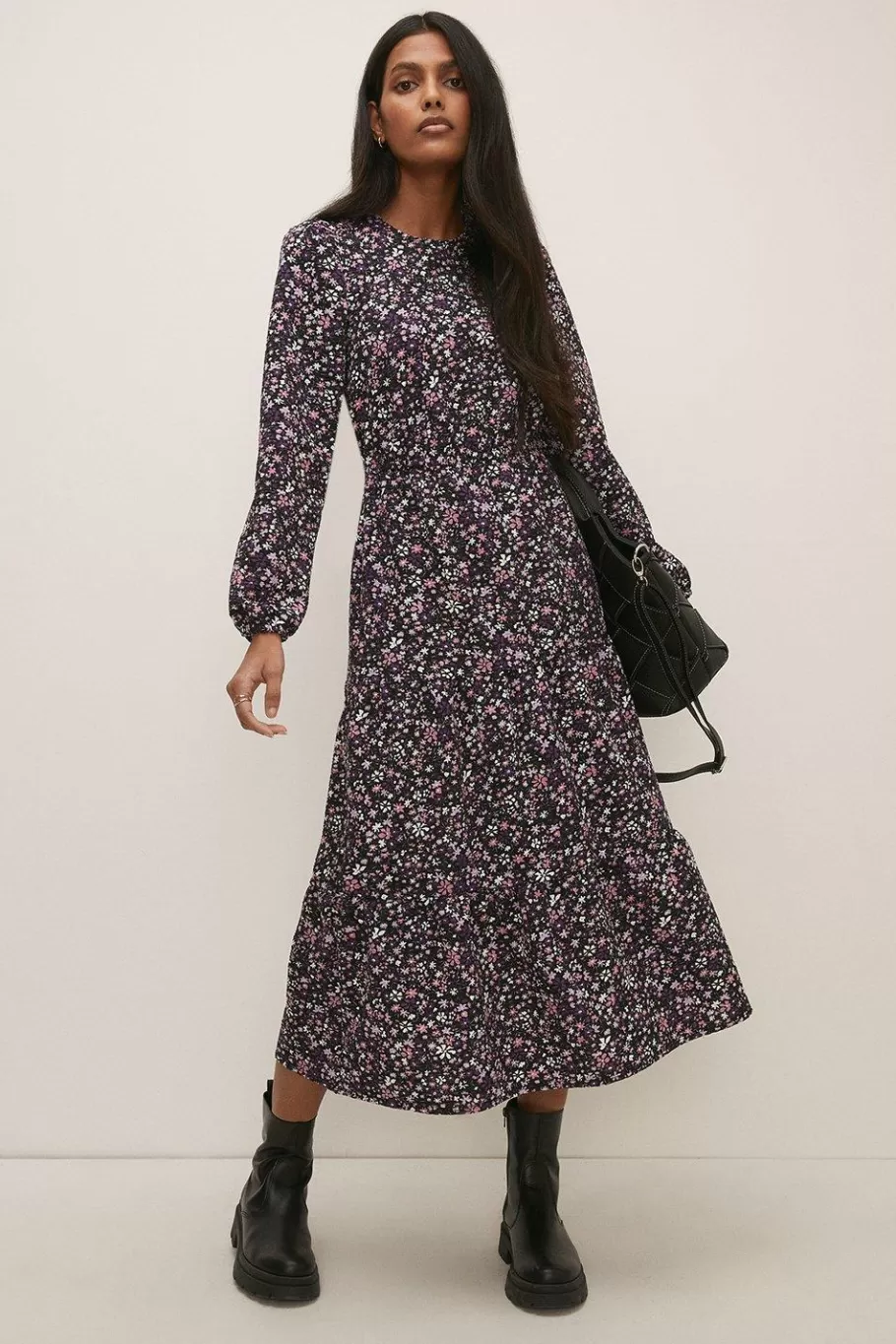 Oasis Ditsy Floral Textured Tiered Midi Dress Multi Sale