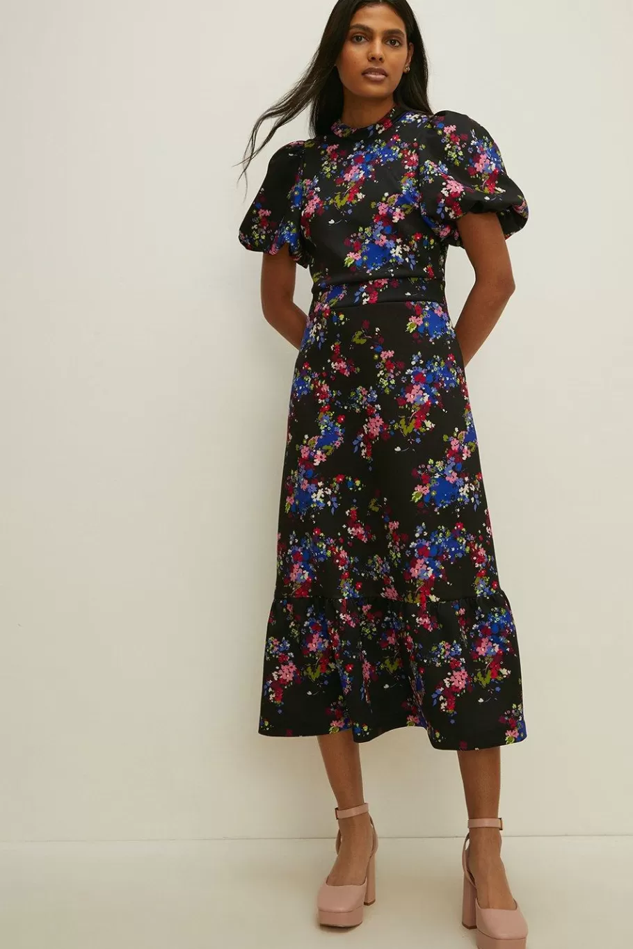 Oasis Ditsy Floral Tiered Scuba Midi Dress Multi Store