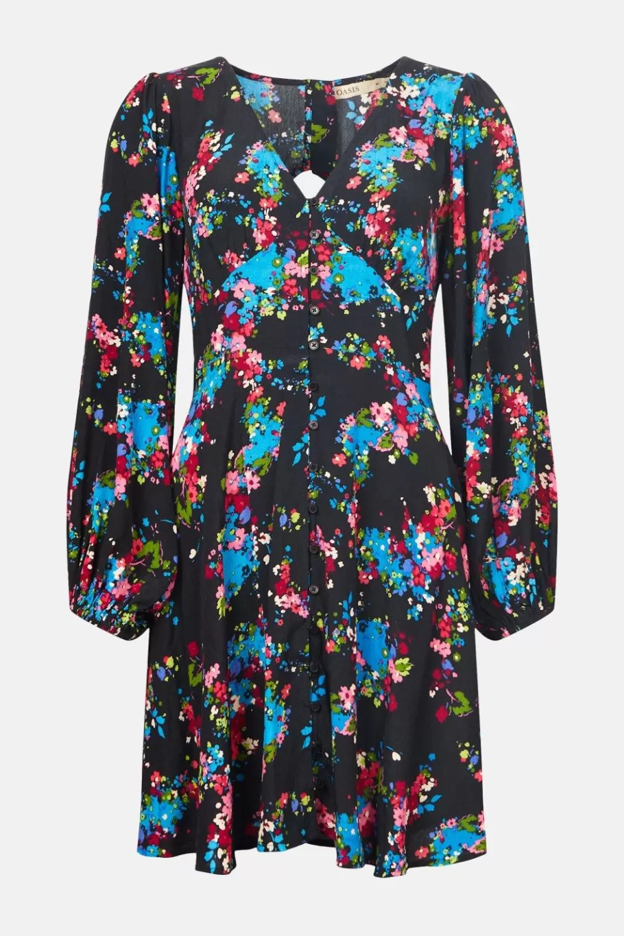 Oasis Ditsy Print Button Front Skater Dress Black Shop