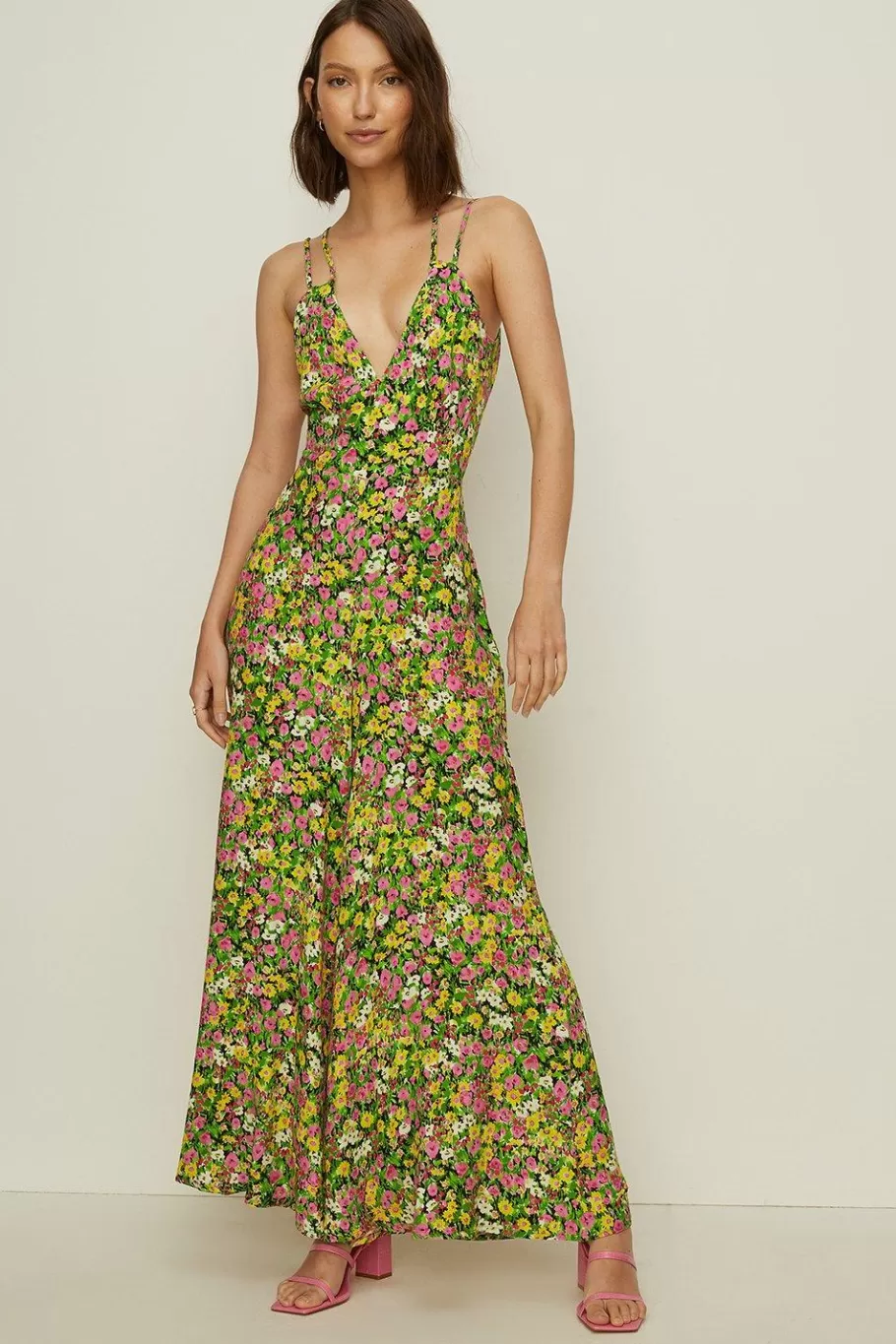 Oasis Ditsy Printed Tie Back Strappy Jumpsuit Green Best