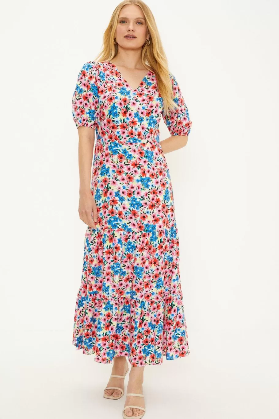 Oasis Ditsy V Neck Shirred Midi Dress Multi Flash Sale