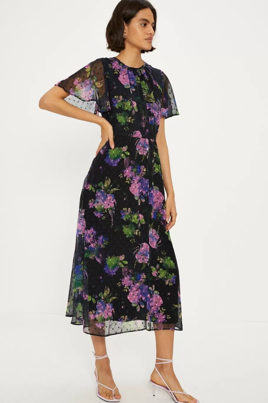 Oasis Dobby Chiffon Angel Sleeve Dress Floral Store