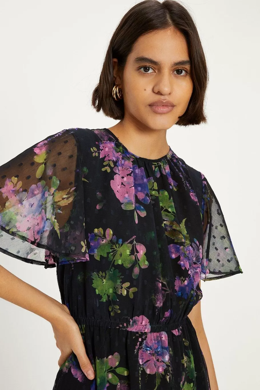 Oasis Dobby Chiffon Angel Sleeve Dress Floral Store