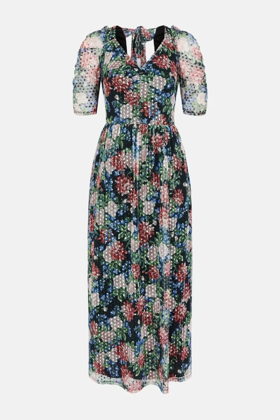 Oasis Dobby Mesh Floral Puff Sleeve Midi Dress Multi Online