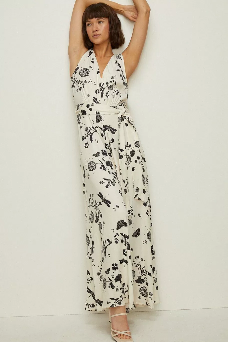 Oasis Dragonfly Print V Neck Satin Jumpsuit Ivory Sale