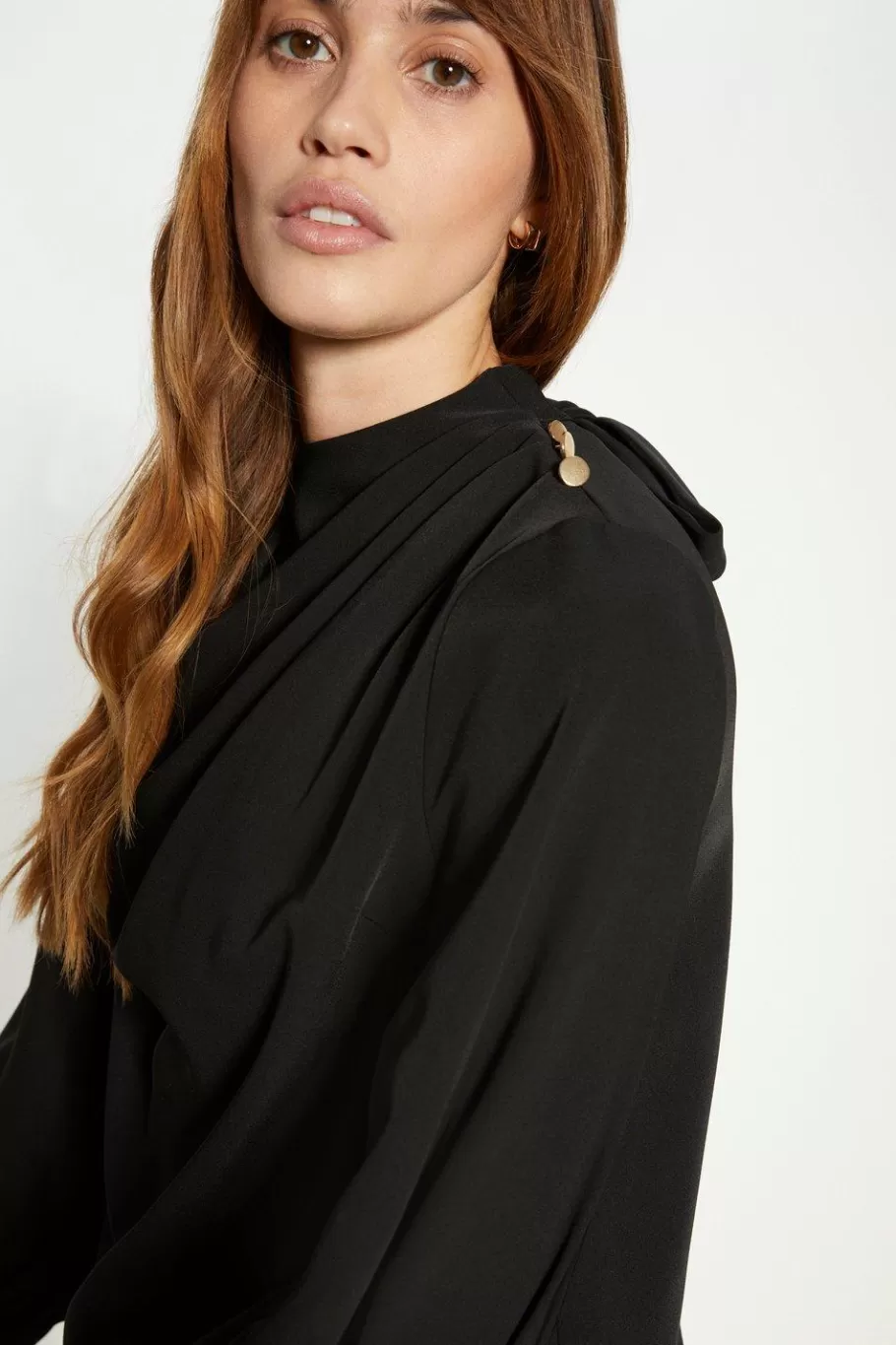 Oasis Draped Crepe Button Detail Blouse Black Hot