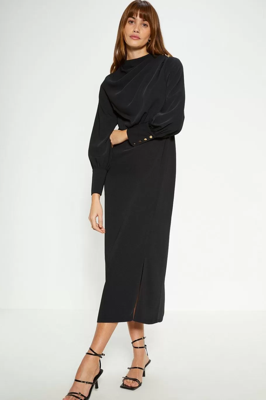 Oasis Draped Crepe Button Detail Midi Dress Black Best Sale