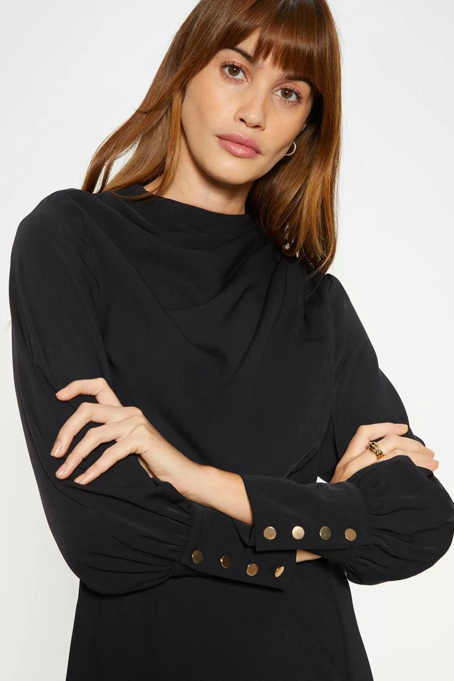 Oasis Draped Crepe Button Detail Midi Dress Black Best Sale