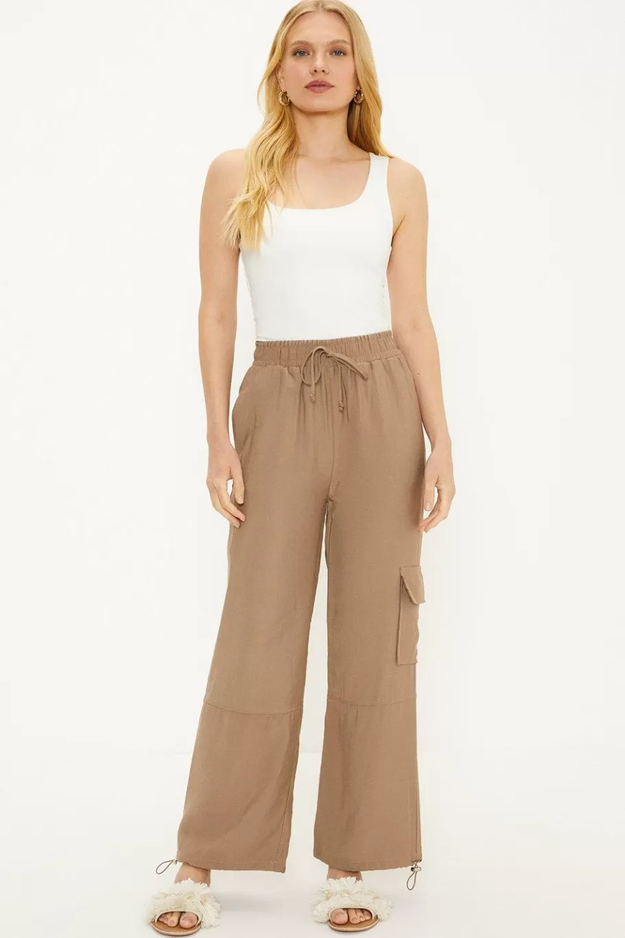 Oasis Drawstring Cargo Trouser Camel Best