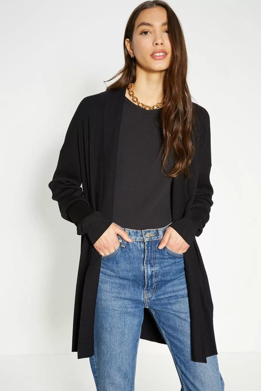 Oasis Edge To Edge Rib Sleeve Oversized Cardigan Black Hot