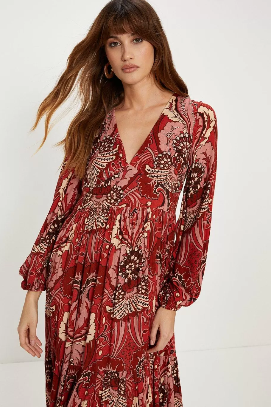 Oasis Embellished Boho Paisley Tie Maxi Dress Red Best