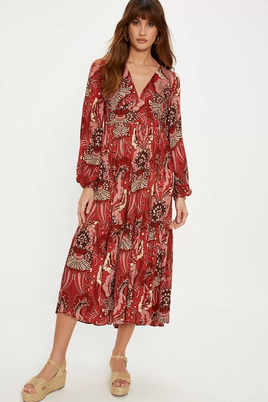 Oasis Embellished Boho Paisley Tie Maxi Dress Red Best