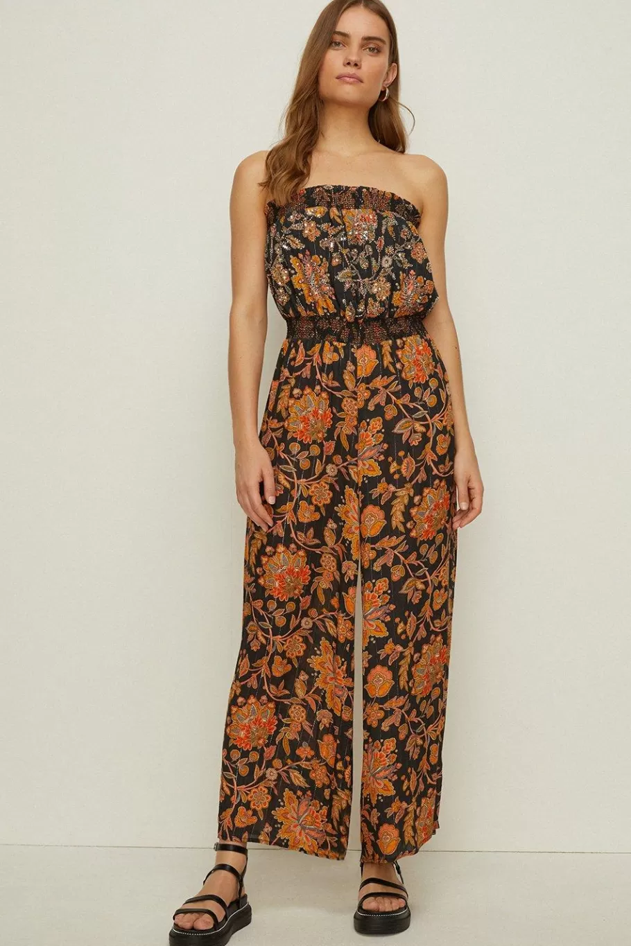 Oasis Embellished Paisley Bandeau Jumpsuit Black Online