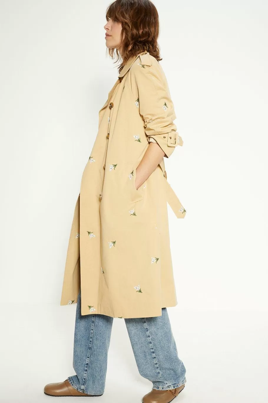 Oasis Embroidered Trench Coat Beige Store