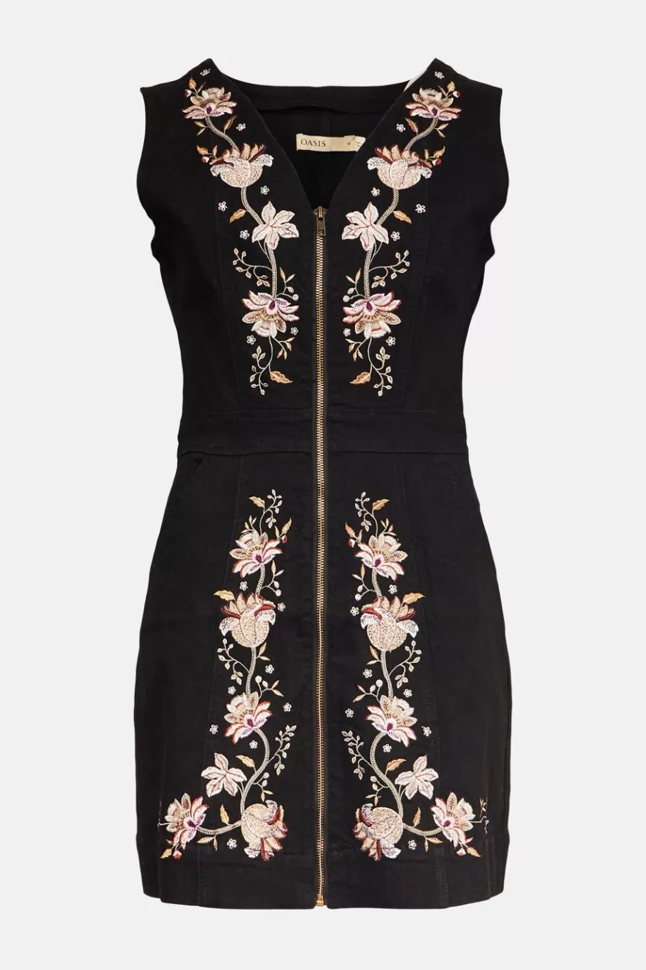 Oasis Embroidered Zip Through Denim Dress Black Flash Sale