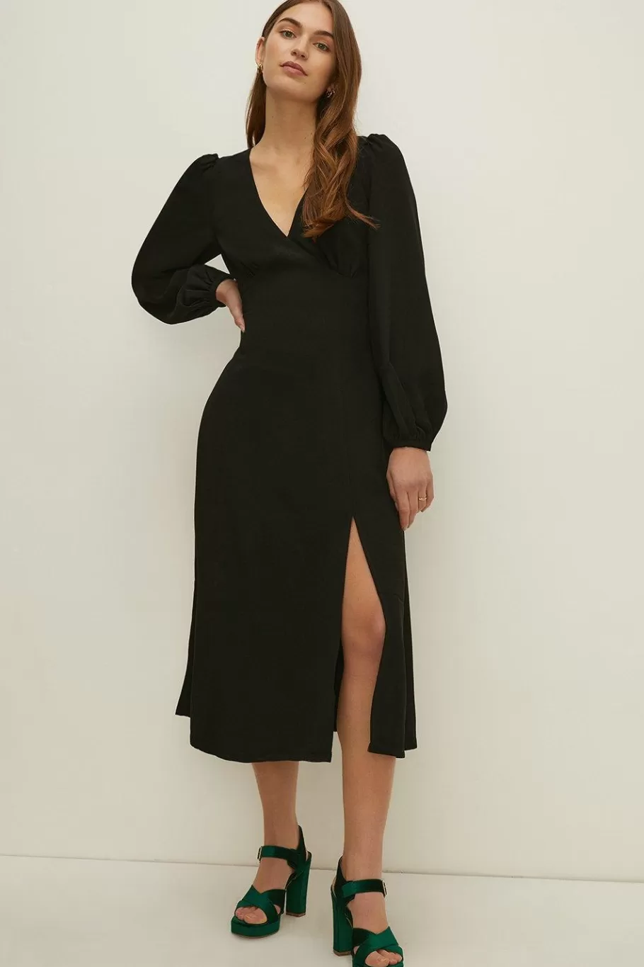 Oasis Empire Seam Crepe Midi Dress Black Shop