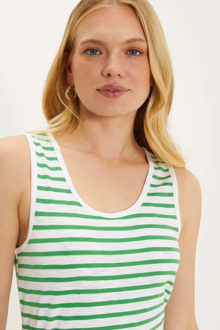 Oasis Essential Cotton Stripe Slub Vest Green Shop