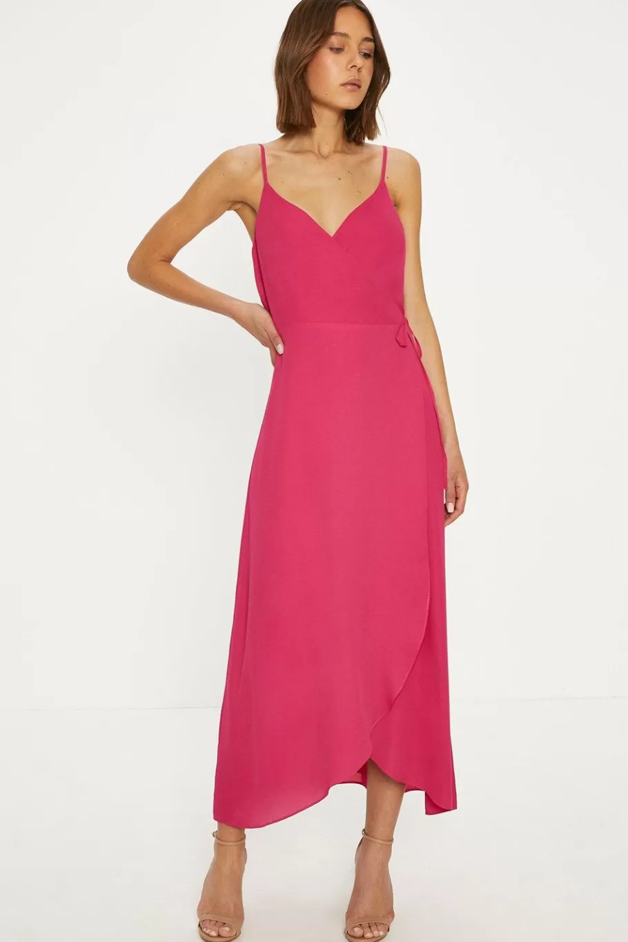 Oasis Essential Strappy Cami Wrap Dress Hot Pink Online