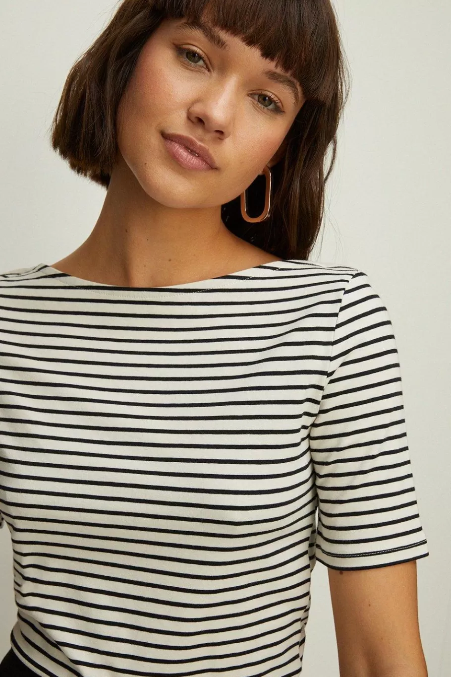 Oasis Essential Stripe Cotton Slash Neck Top Green Best Sale