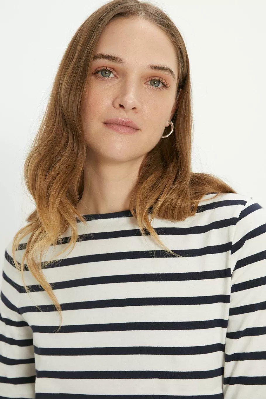 Oasis Essential Stripe Slash Neck T-Shirt Navy Best