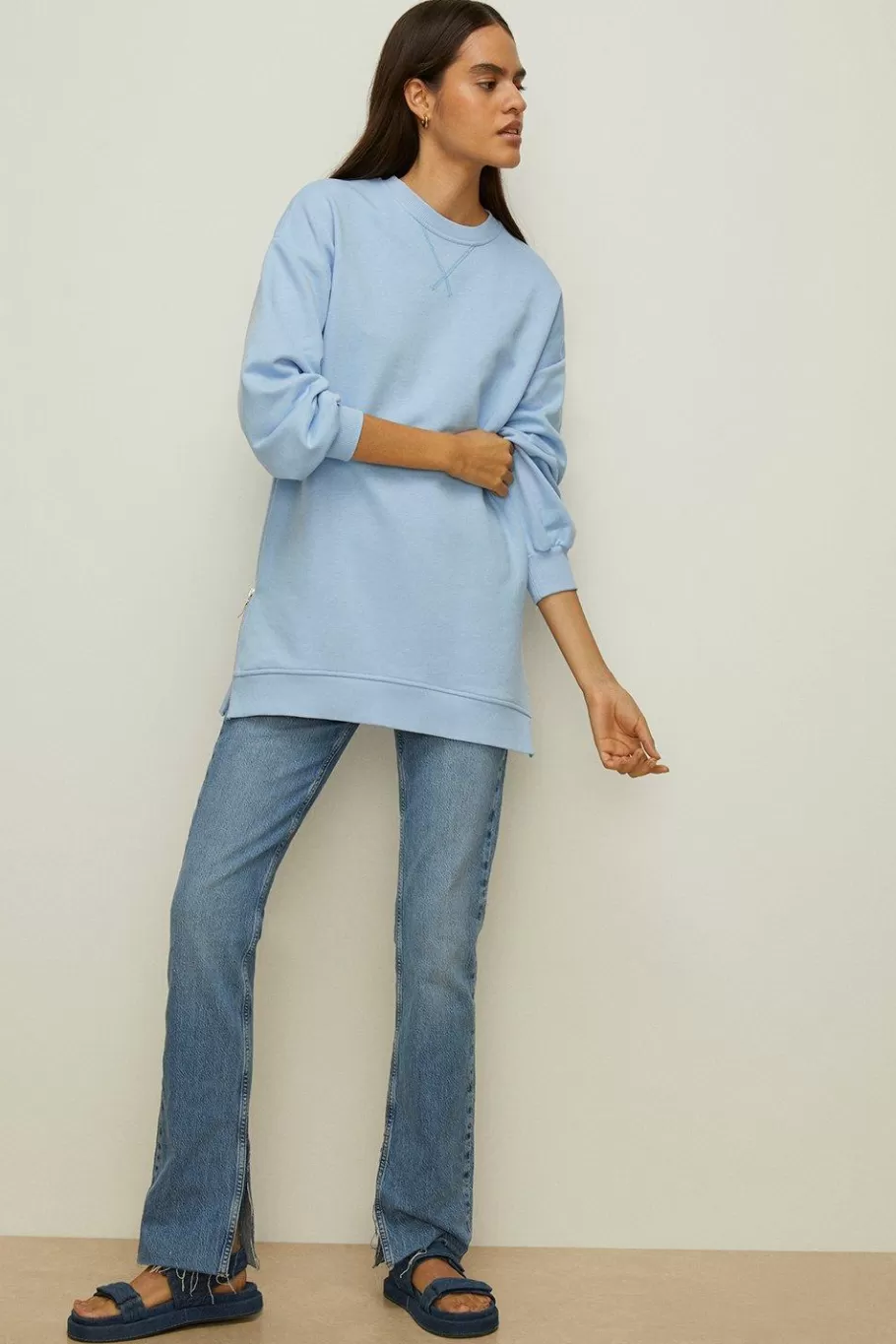 Oasis Essential Tunic Sweat With Side Zips Blue Cheap