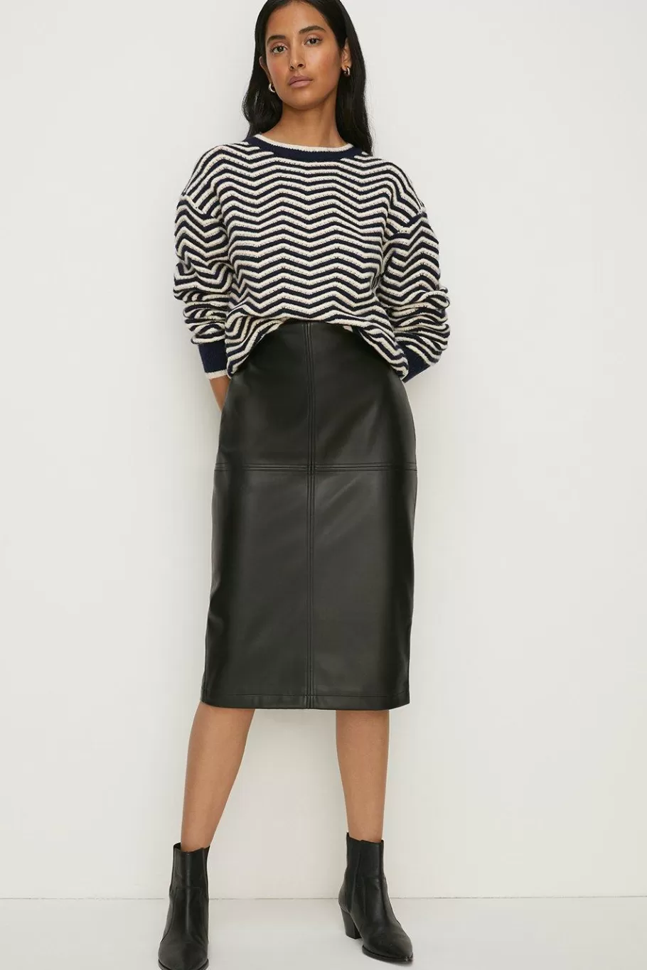 Oasis Faux Leather Seam Detail Midi Skirt Black Best Sale