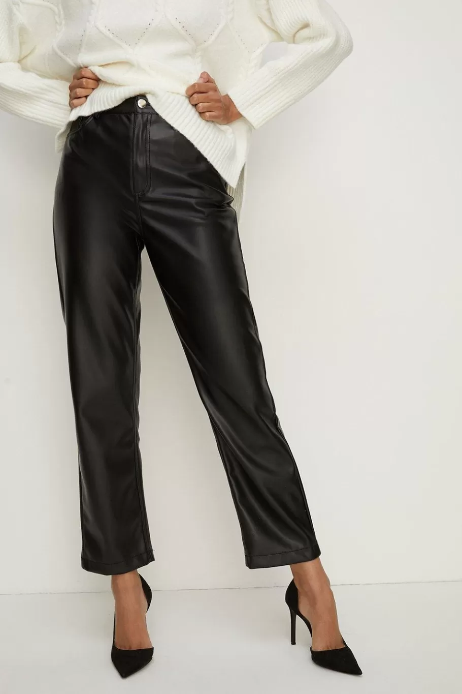 Oasis Faux Leather Straight Leg Trouser Black Outlet