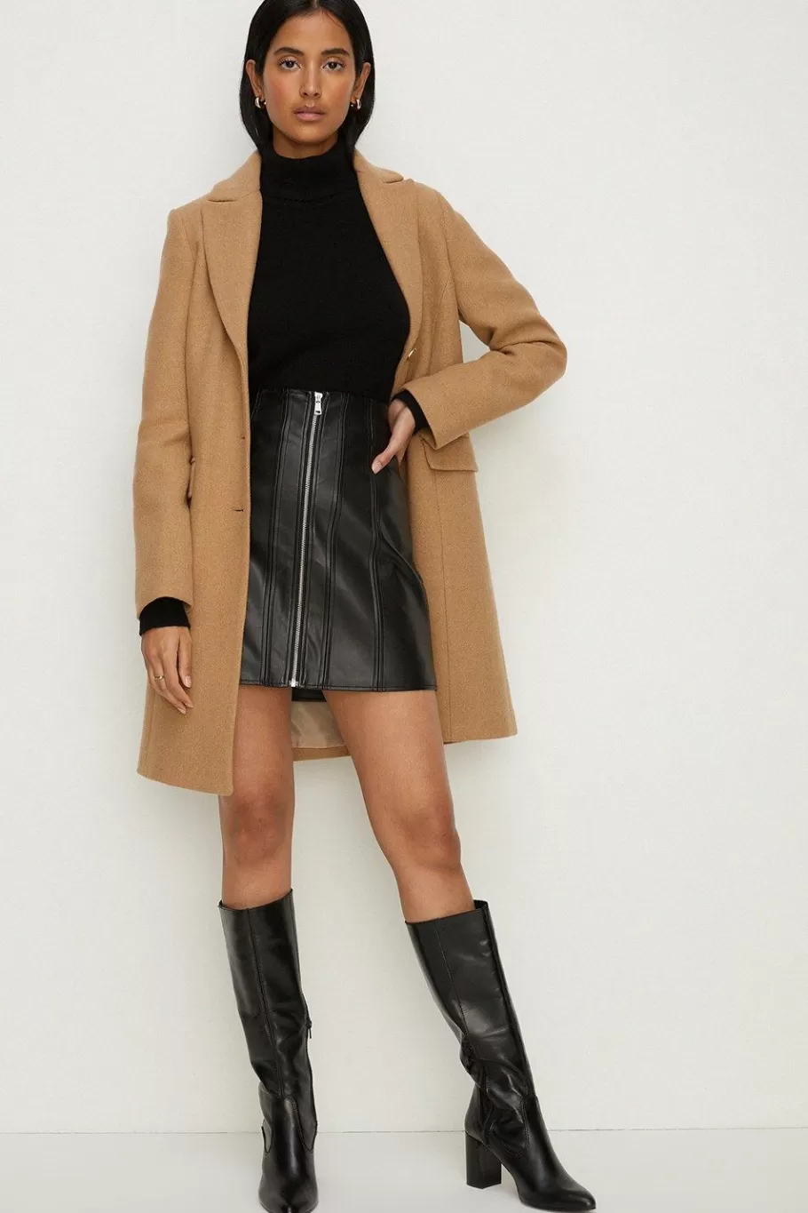 Oasis Faux Leather Zip Through Mini Skirt Black Best