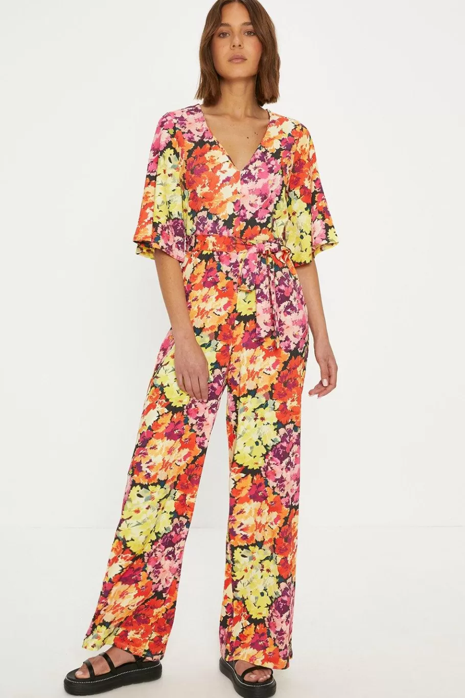 Oasis Floral Crinkle Angel Sleeve Jumpsuit Pink Sale