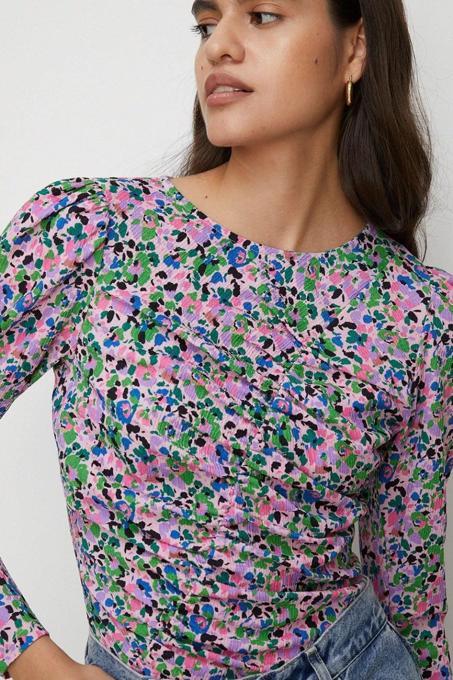 Oasis Floral Crinkle Gathered Front Detail Top Pink Shop