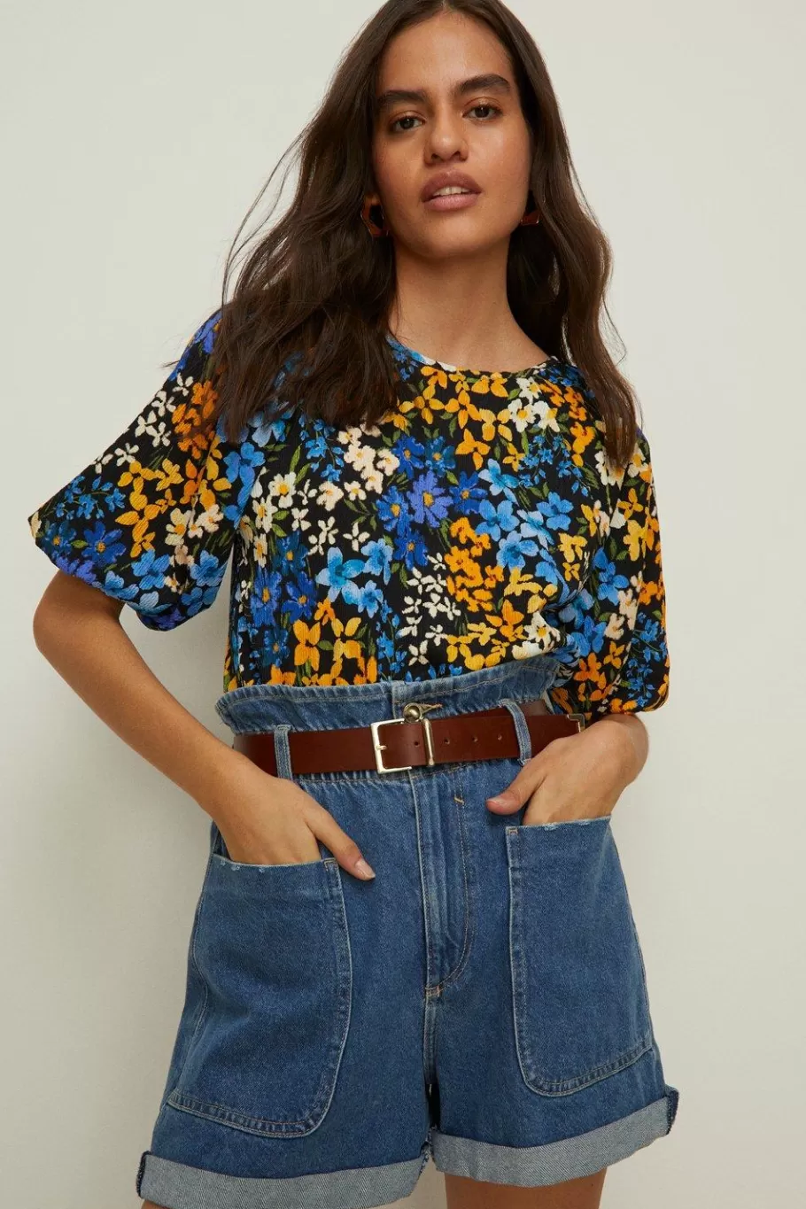 Oasis Floral Crinkle Puff Sleeve Top Multi Online