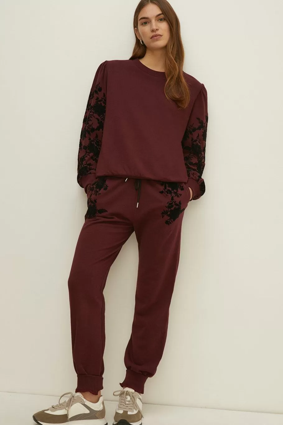 Oasis Floral Flocked Cuffed Jogger Wine Best