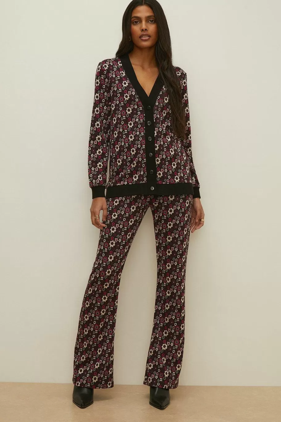 Oasis Floral Jacquard Flare Trouser Pink Best Sale