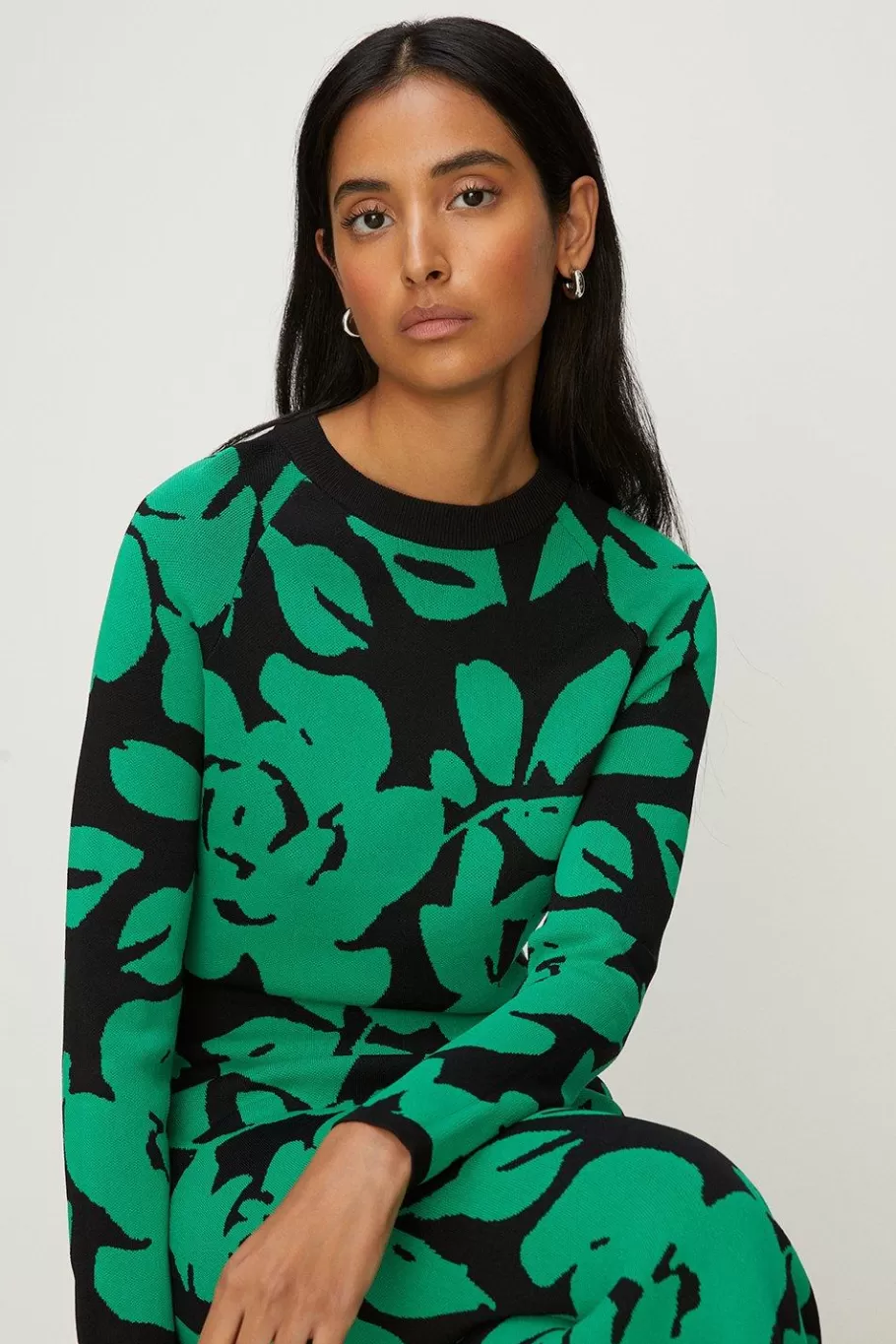 Oasis Floral Jacquard Knitted Midi Dress Green Discount