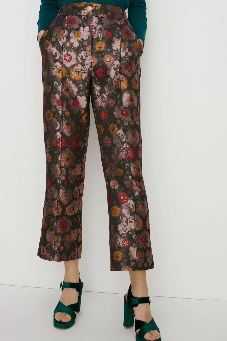 Oasis Floral Jacquard Straight Leg Trouser Mauve Outlet