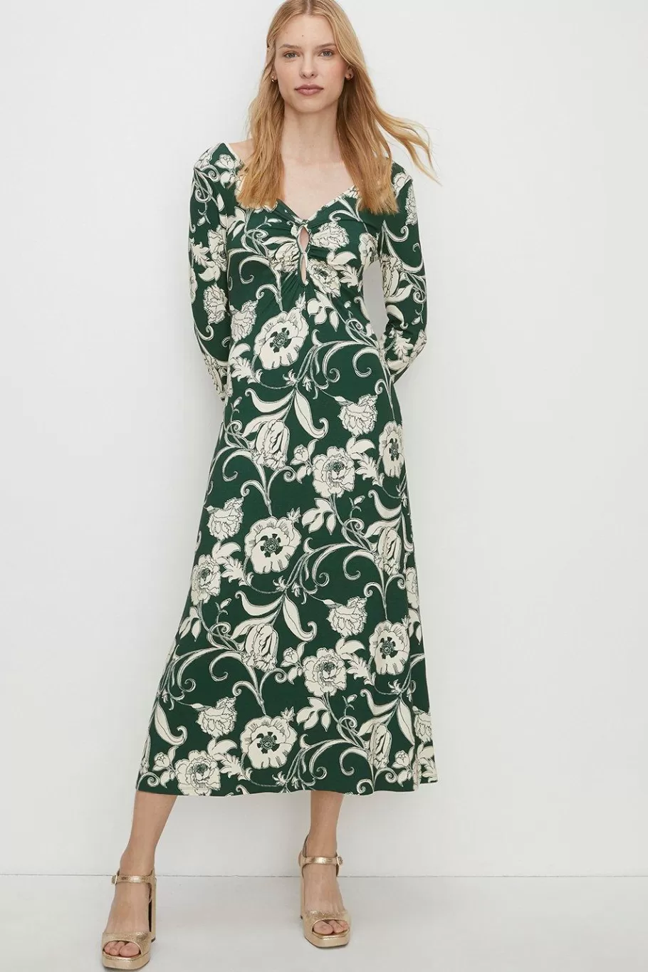 Oasis Floral Keyhole Front Midi Dress Green Best