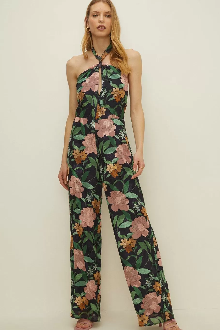 Oasis Floral Leaf Printed Jumpsuit Black Shop