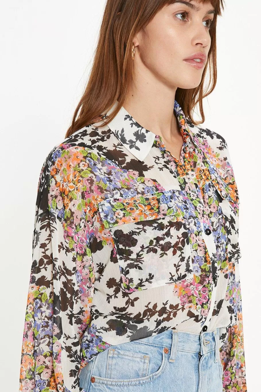 Oasis Floral Patch Pocket Front Chiffon Shirt Multi Outlet