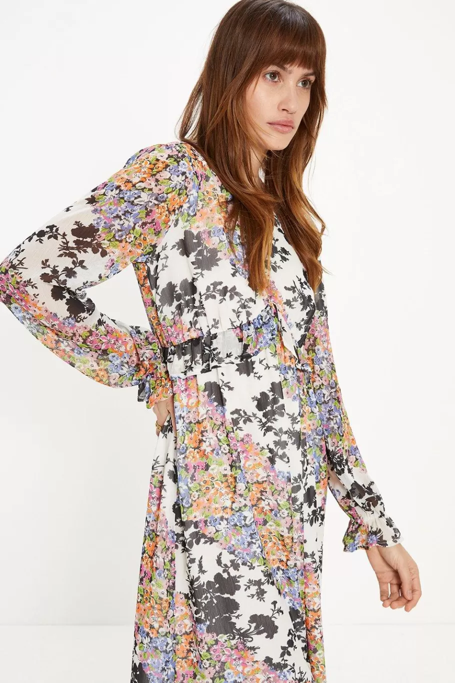 Oasis Floral Patch Ruffle Waist Midi Dress Multi Fashion