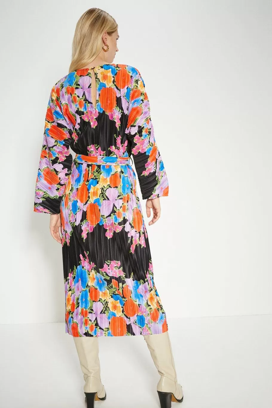 Oasis Floral Plisse Belted Midi Dress Multi Clearance