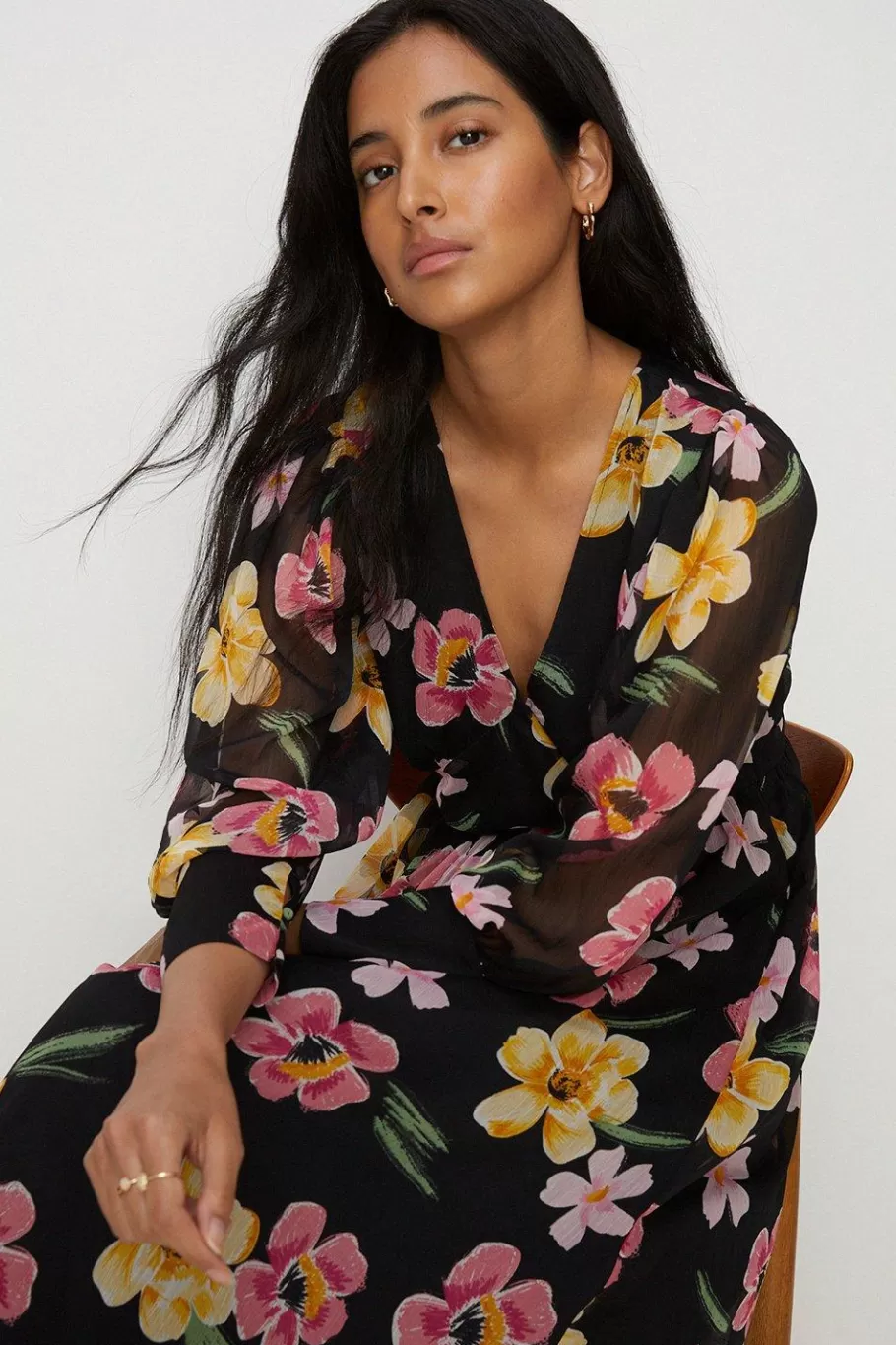 Oasis Floral Print Chiffon Midi Dress Black Online