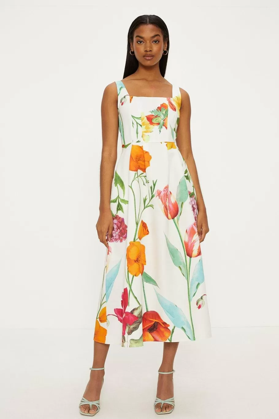 Oasis Floral Printed Ottoman Twill Midi Dress Multi Flash Sale