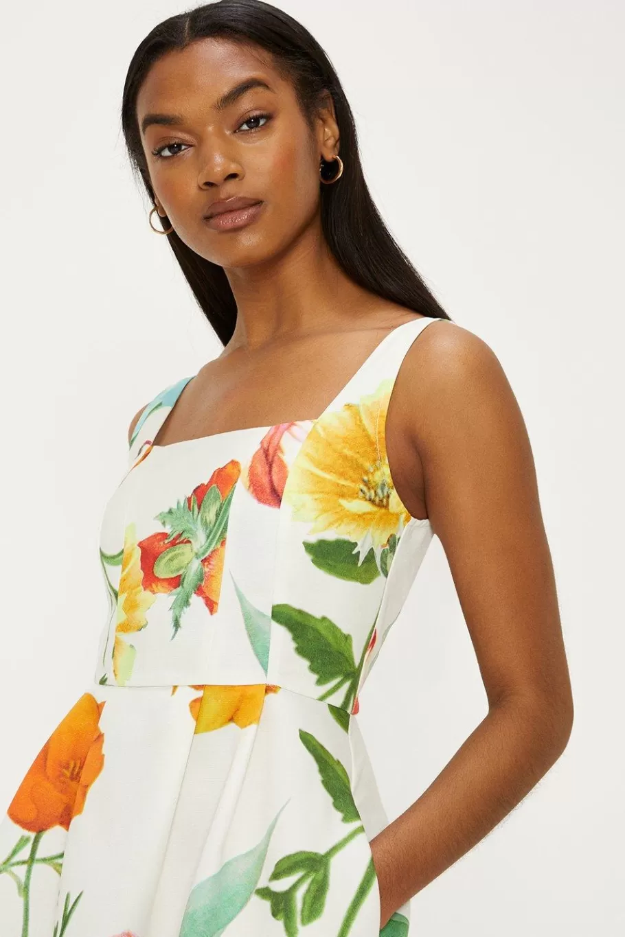 Oasis Floral Printed Ottoman Twill Midi Dress Multi Flash Sale