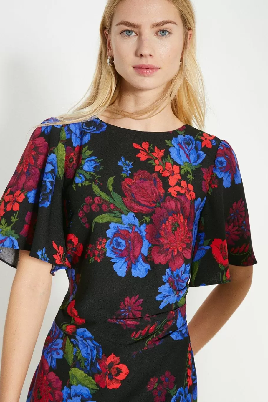 Oasis Floral Printed Ruched Detail Crepe Mini Dress Multi Best Sale