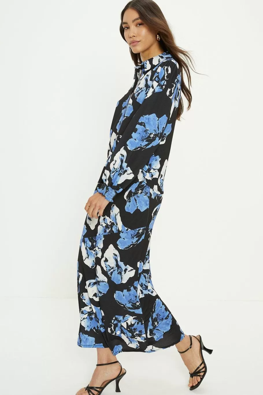 Oasis Floral Printed Seam Detail Midi Skirt Blue Store